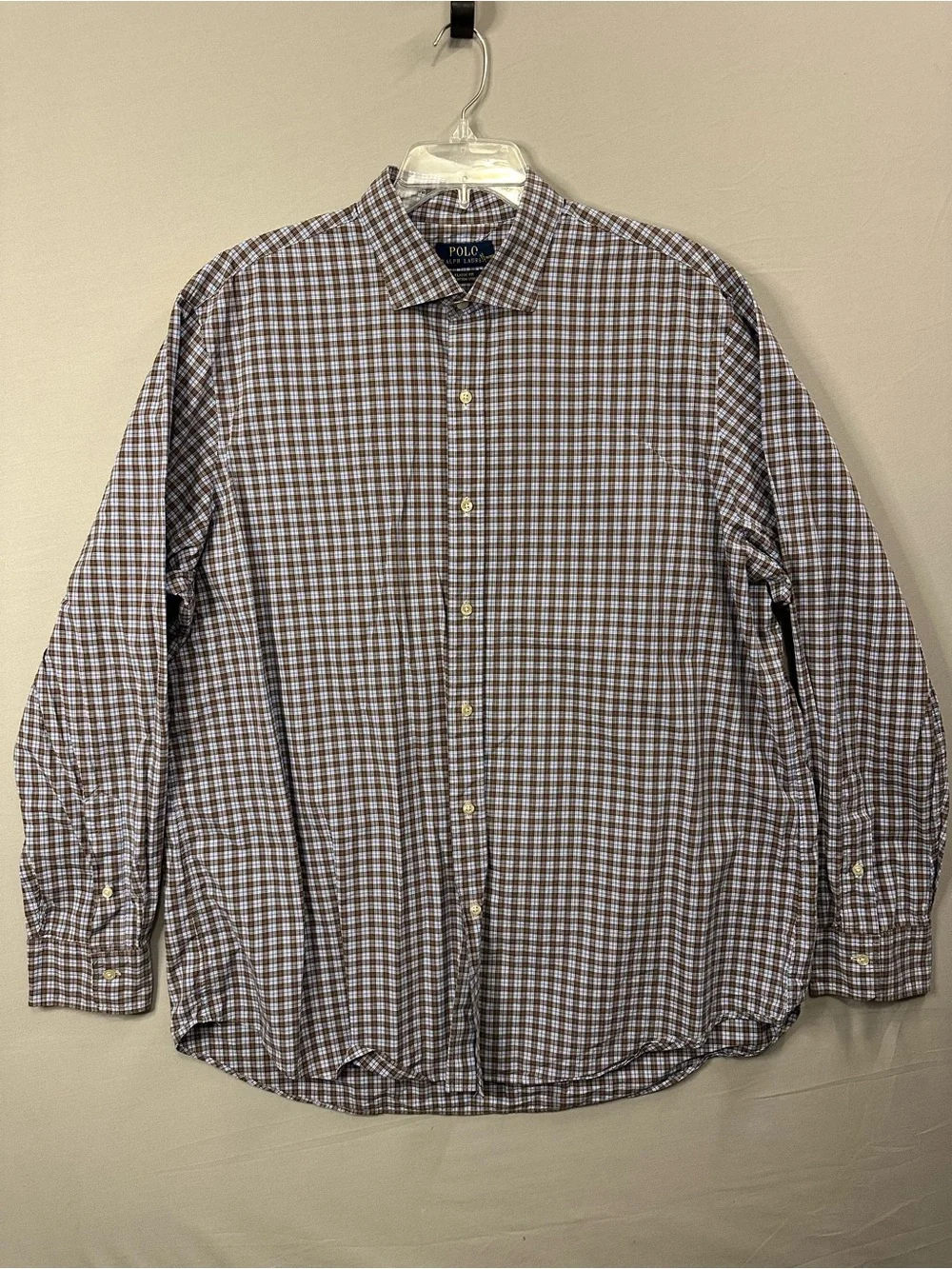 Polo by Ralph Lauren Brown and White Check Plaid Button Front Shirt
